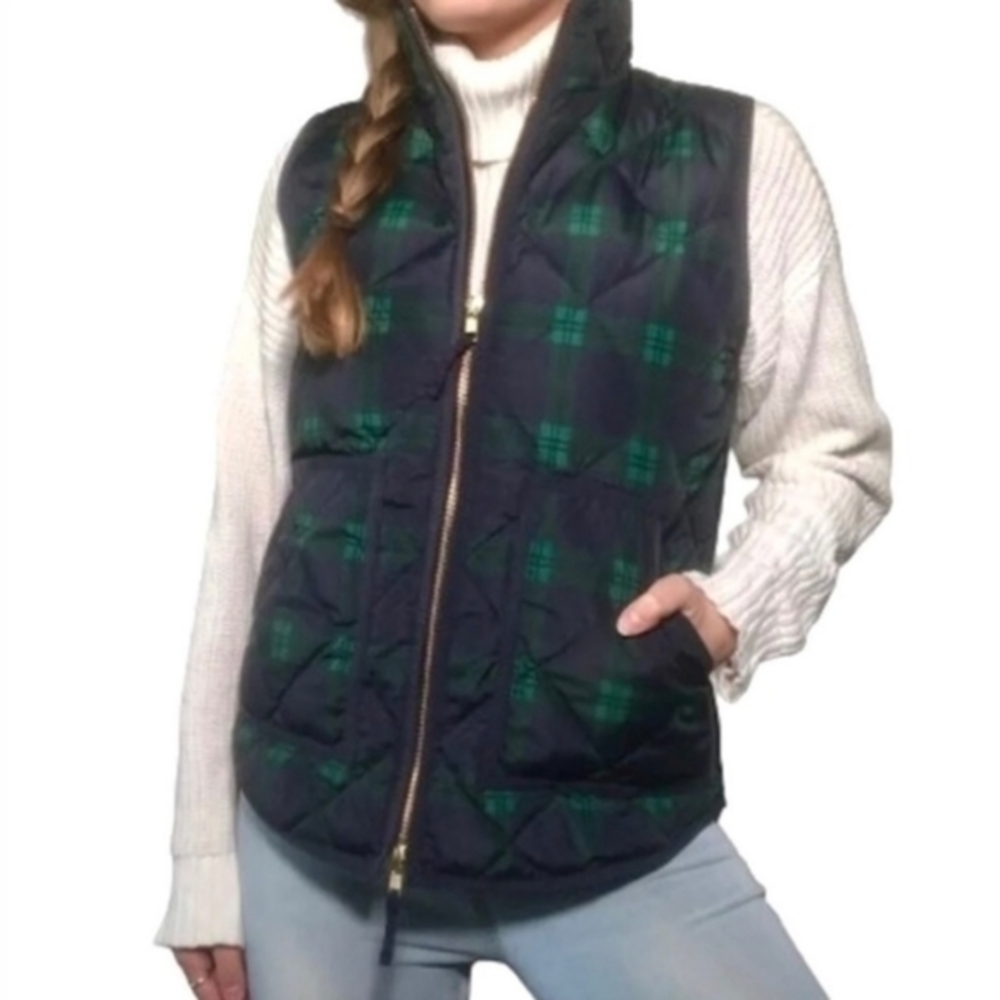 J. Crew Down Quilted Navy And Green‎ Puffer Vest